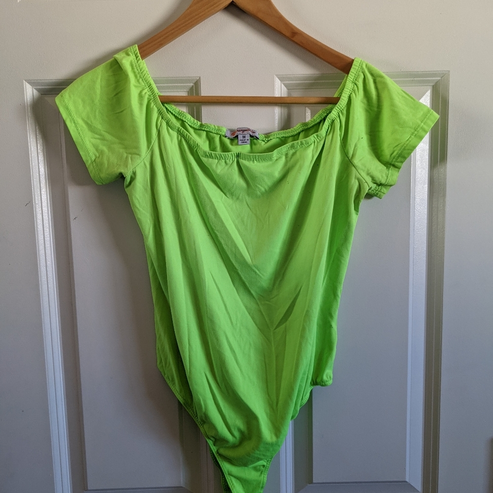 Lime green high-cut bodysuit, medium